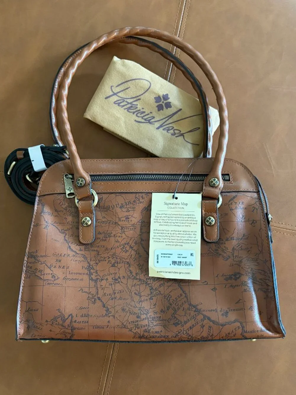 Patricia Nash Calvi Satchel Signature Map Riot Rust print Leather handbag NWT